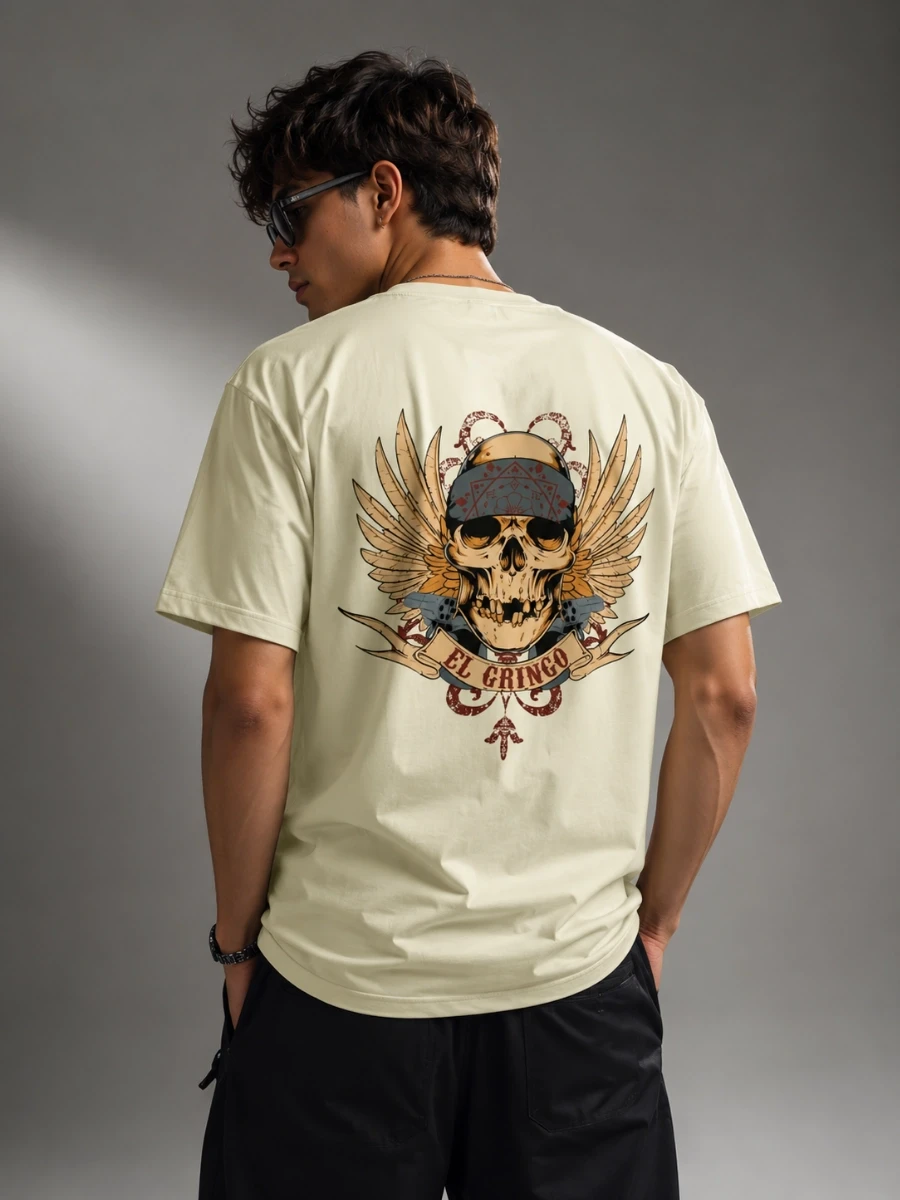 El Gringo Winged Skull Vintage Biker T-shirt
