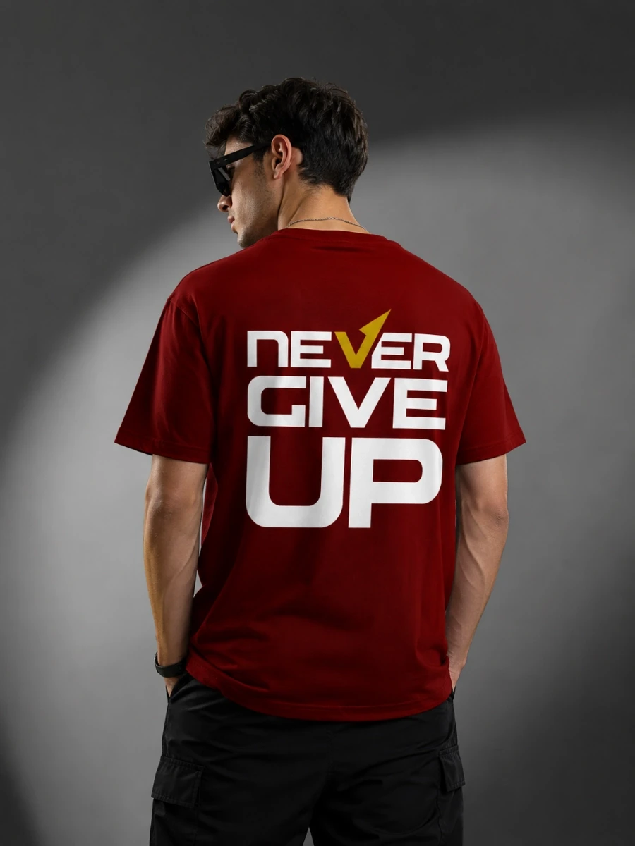 Never Give Up Motivational Tee | Gym Back Print Shirt