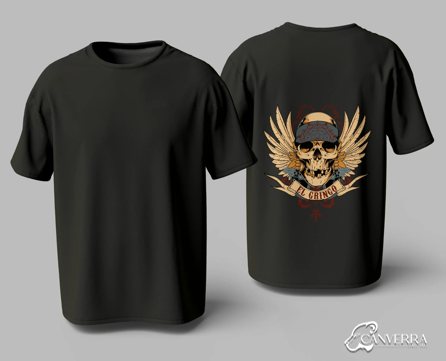 El Gringo Winged Skull Vintage Biker T-shirt
