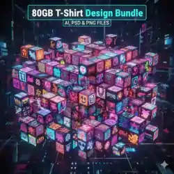 80GB T-Shirt Design Bundle – AI, PSD & PNG Editable Designs