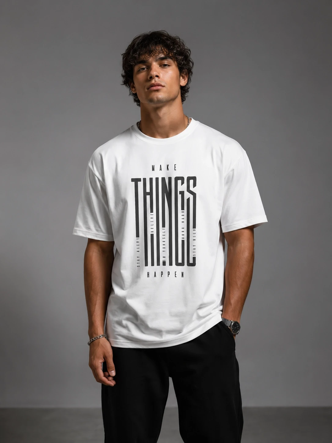 "Make Things Happen" Motivational Typography T-shirt | 240GSM Cotton