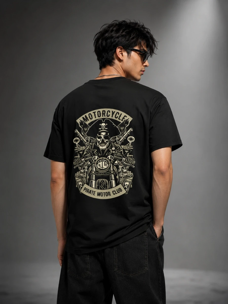 Pirate Motor Club Skull Biker T-shirt