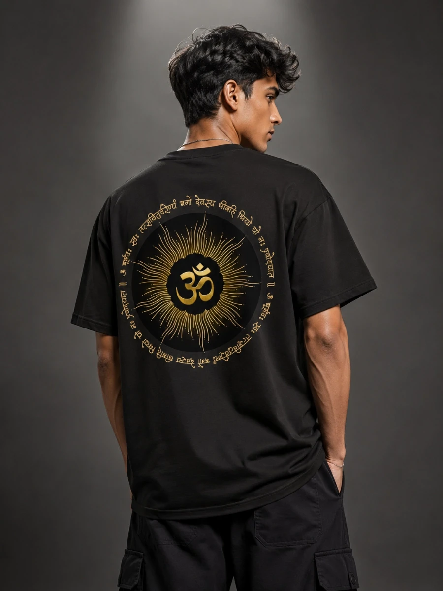 Om Gayatri Mantra Spiritual Back Print T-Shirt