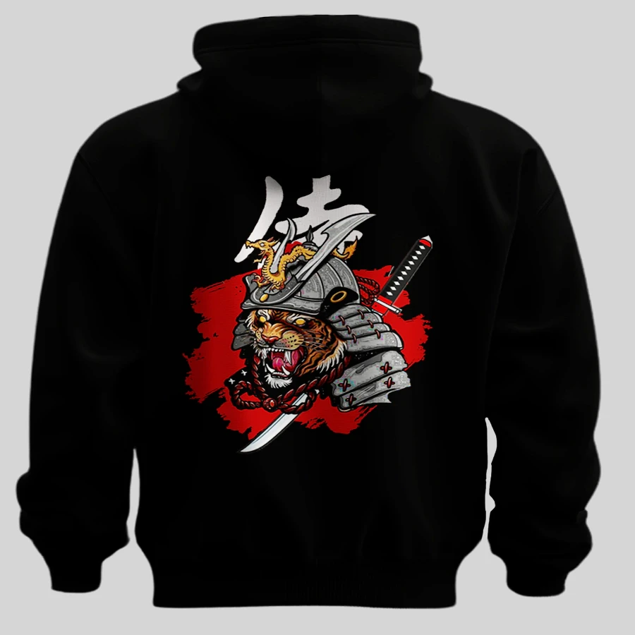 Samurai Tiger Back Print Hoodie | Japanese Streetwear Apparel